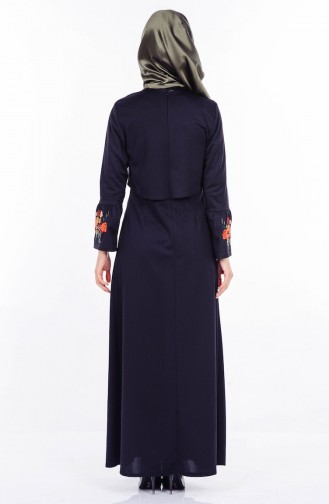 Kolu Nakışlı Elbise 8040-01 Siyah