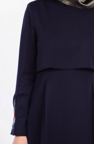 Kolu Nakışlı Elbise 8040-01 Siyah