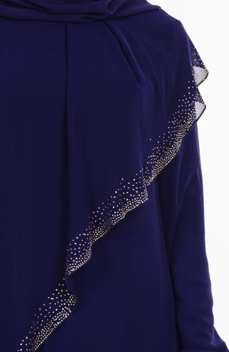 Taş Baskılı Şifon Elbise 99004-01 Koyu Lacivert