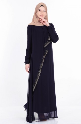 Taş Baskılı Şifon Elbise 99004-02 Siyah