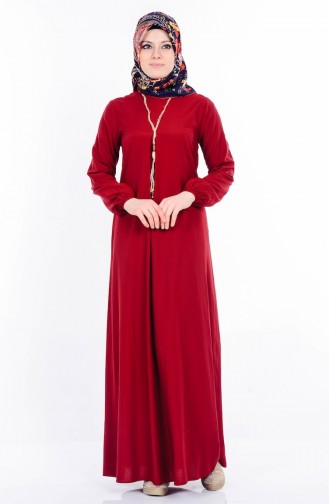 Claret Red Hijab Dress 4073-02