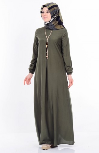 بينجيسو فستان بتصميم مُزين بقلادة 4073-07 لون أخضر كاكي 4073-07