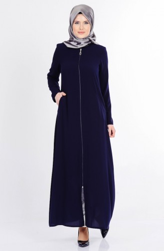 Abaya avec Poches Grande Taille 6114-01 Bleu Marine 6114-01