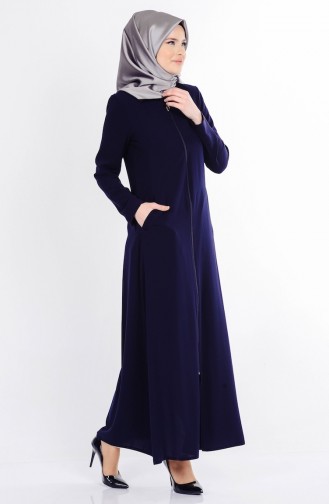 Abaya avec Poches Grande Taille 6114-01 Bleu Marine 6114-01