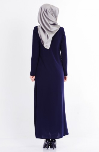 Abaya avec Poches Grande Taille 6114-01 Bleu Marine 6114-01