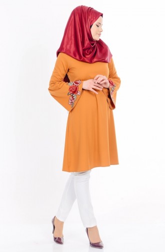 Nakışlı İspanyol Kol Tunik 1047-01 Hardal