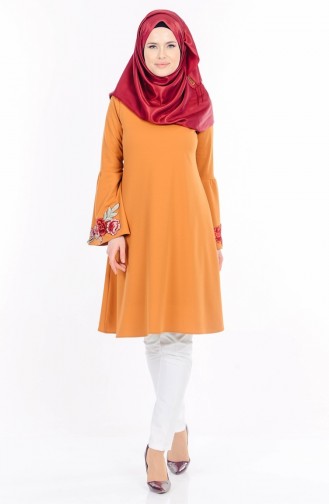 Nakışlı İspanyol Kol Tunik 1047-01 Hardal