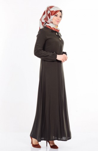 Viskose Kleid mit Schnürer 1134-11 Khaki Grün 1134-11