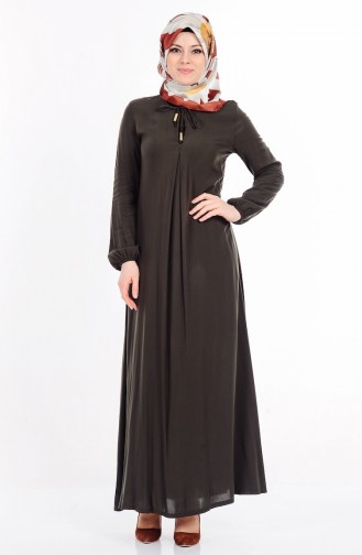 Viskose Kleid mit Schnürer 1134-11 Khaki Grün 1134-11