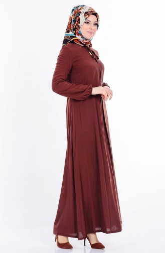 Bağcık Detaylı Viskon Elbise 1134-14 Kahverengi