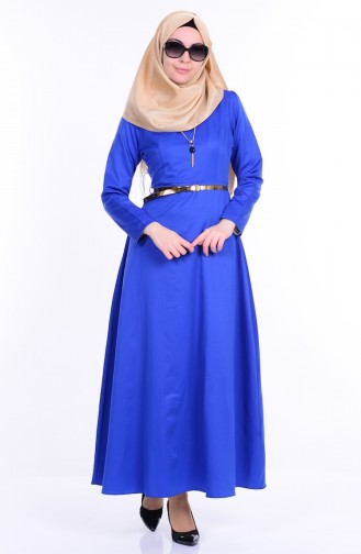 Robe a Ceinture et Collier 2201-12 Bleu Roi 2201-12