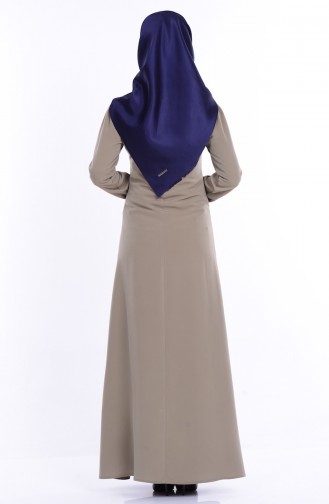 Light Khaki Green Hijab Dress 4023-14