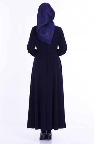 Abaya İmprimée 1049-02 Bleu Marine 1049-02