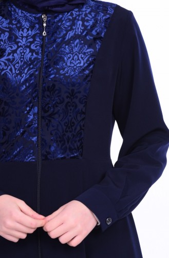 Abaya İmprimée 1049-02 Bleu Marine 1049-02