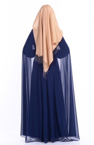 Navy Blue Hijab Evening Dress 52551-04