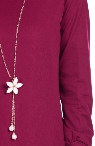 Longue Tunique avec Collier 2047-22 Fushia Foncé 2047-22