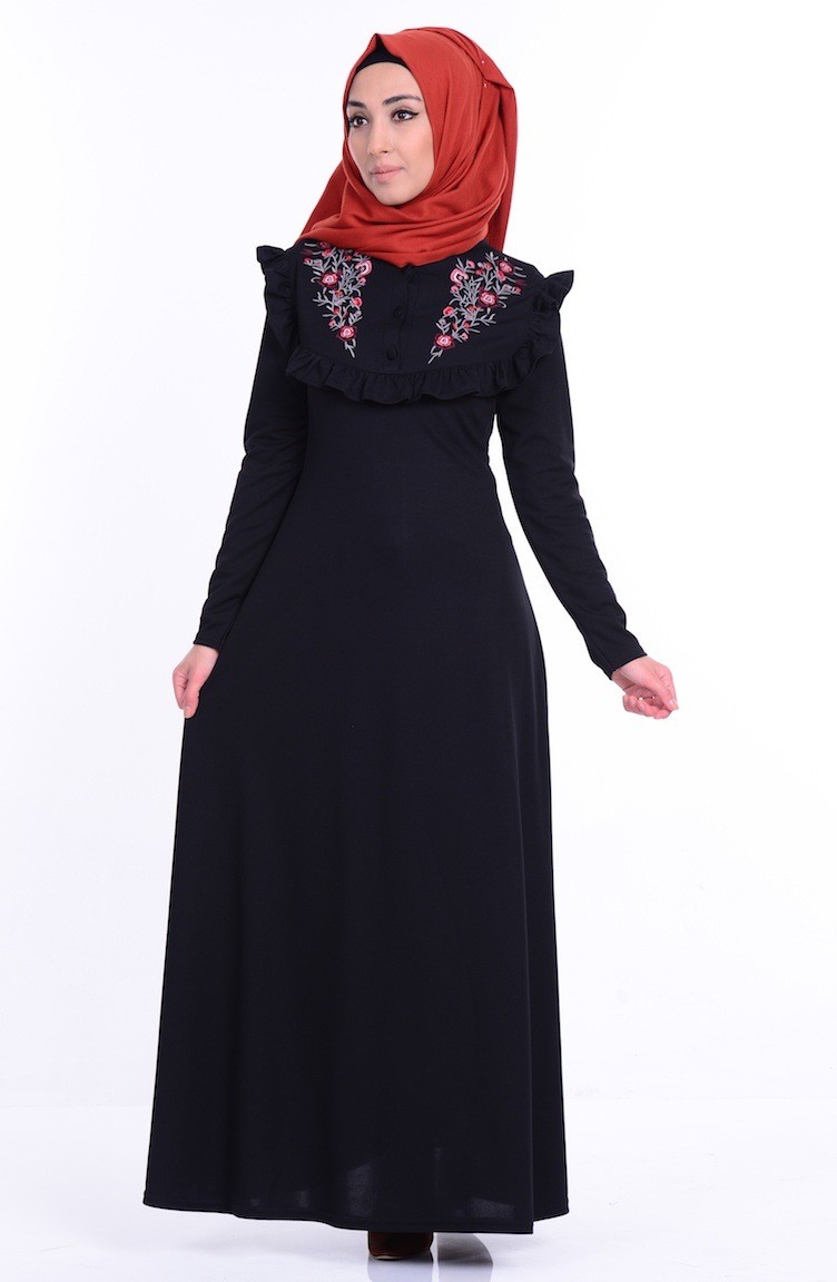 Black Hijab Dress 202504 Sefamerve