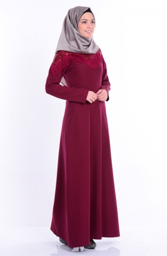 Püsküllü Pullu Elbise 81350-04 Bordo