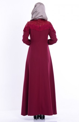 Püsküllü Pullu Elbise 81350-04 Bordo