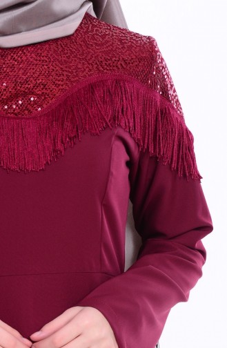 Püsküllü Pullu Elbise 81350-04 Bordo