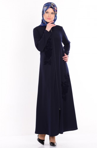 Bedrucktes Abaya 1501-02 Dunkelblau 1501-02