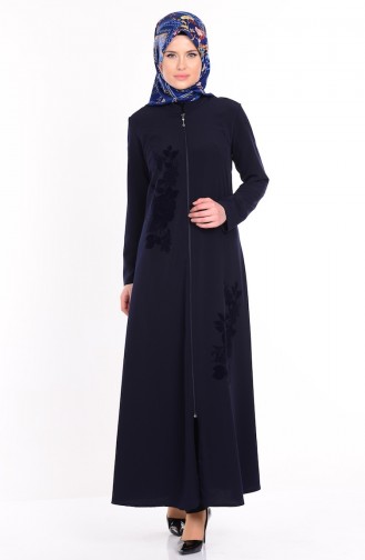 Abaya İmprimée 1501-02 Bleu Marine 1501-02