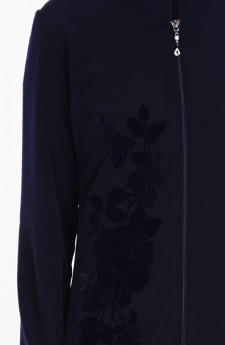 Abaya İmprimée 1501-02 Bleu Marine 1501-02