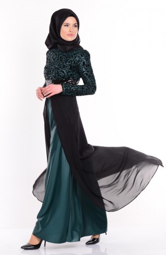 Emerald Green Hijab Evening Dress 1017-03