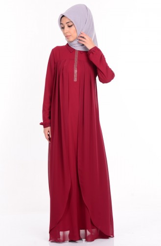 Claret Red Hijab Dress 99005-02