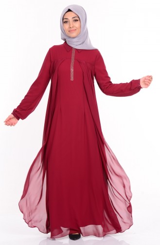 Claret Red Hijab Dress 99005-02