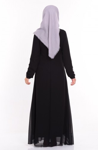 Taş Baskılı Şifon Elbise 99005-04 Siyah
