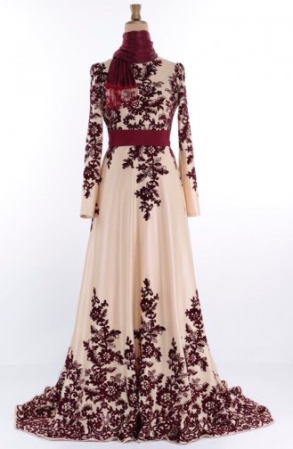 Beige Hijab Evening Dress 1095-01