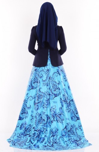  Hijab Evening Dress Patterned with Jacket  1096-03 Navy Blue  1096-03
