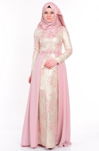 Powder Hijab Evening Dress 9446-01