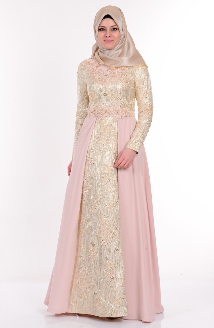 Cream Hijab Evening Dress 944602 Sefamerve