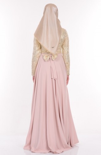 Cream Hijab Evening Dress 9446-02
