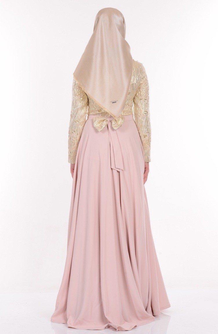 Cream Hijab Evening Dress 944602 Sefamerve