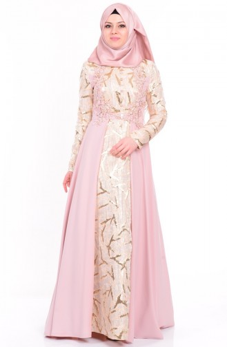 Powder Hijab Evening Dress 9447-02