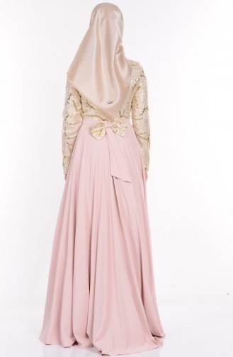Cream Hijab Evening Dress 9447-03