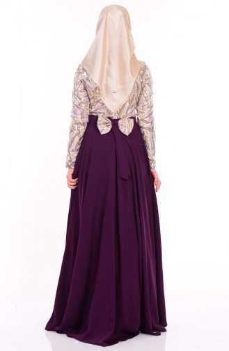 Plum Hijab Evening Dress 9447-04