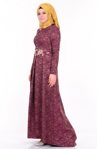 Robe de Soirée a Paillette Détail Boutons 9450C-01 Bordeaux 9450C-01