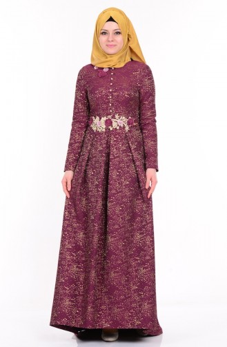 Claret Red Hijab Evening Dress 9450C-01