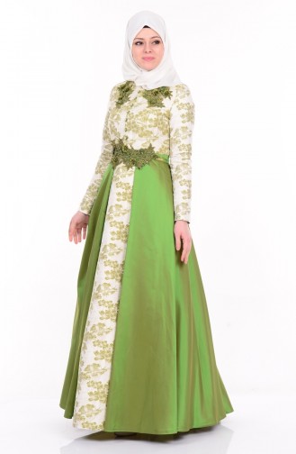 Green Hijab Evening Dress 9454-01