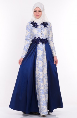 Navy Blue Hijab Evening Dress 9454-02