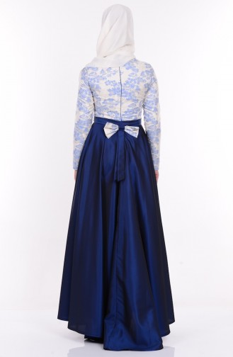 Navy Blue Hijab Evening Dress 9454-02