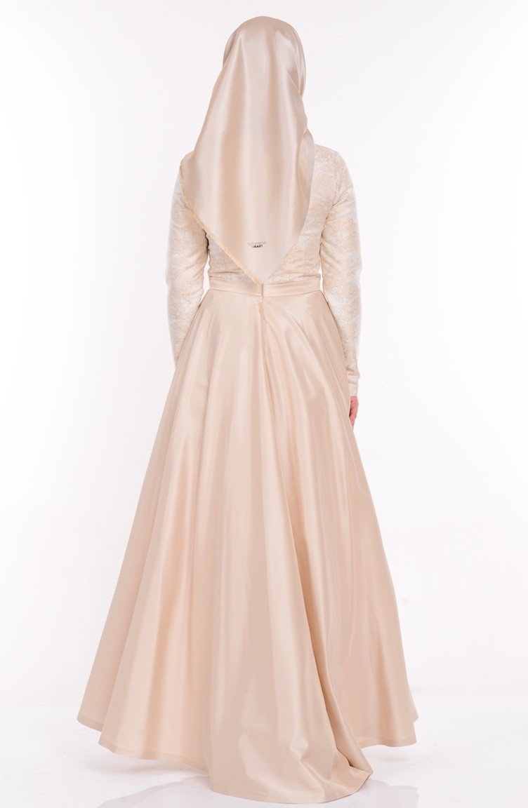 Cream Hijab Evening Dress 945501 Sefamerve