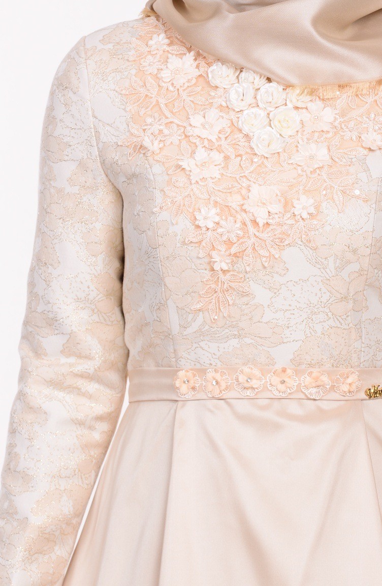 Cream Hijab Evening Dress 945501 Sefamerve