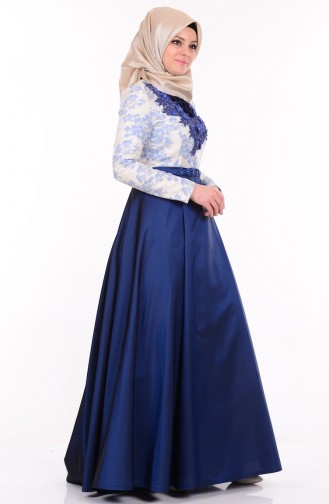 Navy Blue Hijab Evening Dress 9455-02