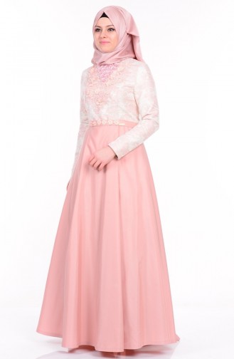 Powder Hijab Evening Dress 9455-03