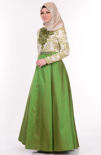 Green Hijab Evening Dress 9455-04